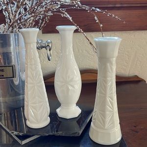 Vintage Hoosier Milk Glass Vases One Set of Three (3)